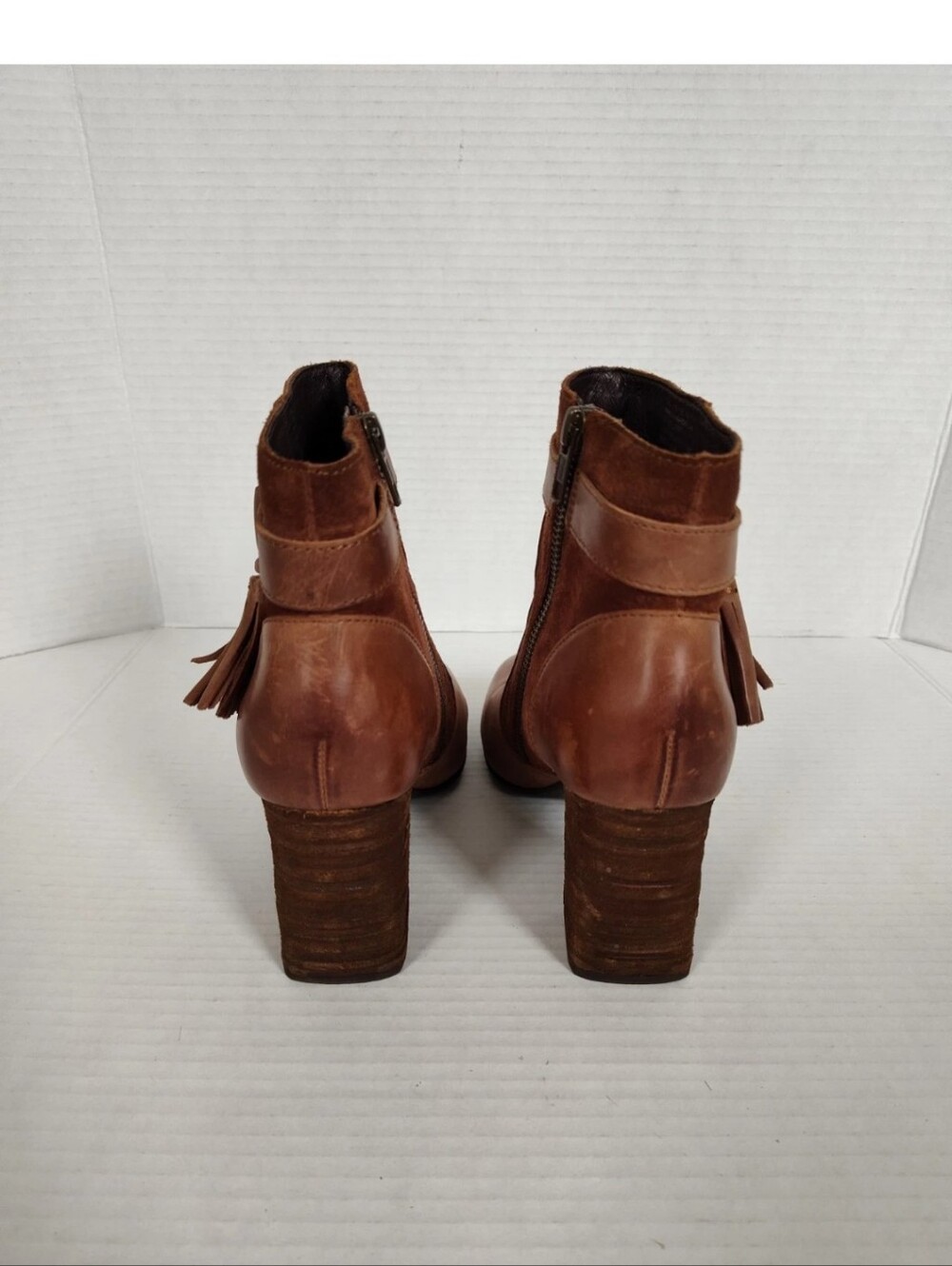 Born Booties Womens 6 M Toco Tassel Ankle Boots Brown Leather Heeled Zipper - Picture 5 of 6